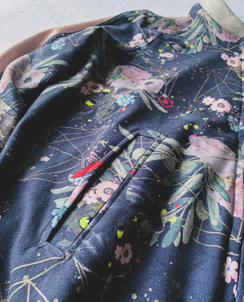 Fabric Geo and Floral on Navy with Dragon with No Teeth (HHTYD)