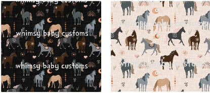 Boho Horses Half and Half Fabric (Black and Beige Backgrounds)