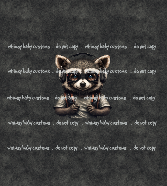558 Child Panel Cool Hipster Raccoon with Headphones