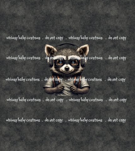 558 Child Panel Cool Hipster Raccoon with Headphones