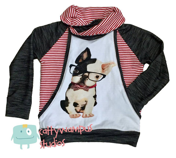 434W Hipster French Bulldog with Glasses Child Panel (on WHITE)