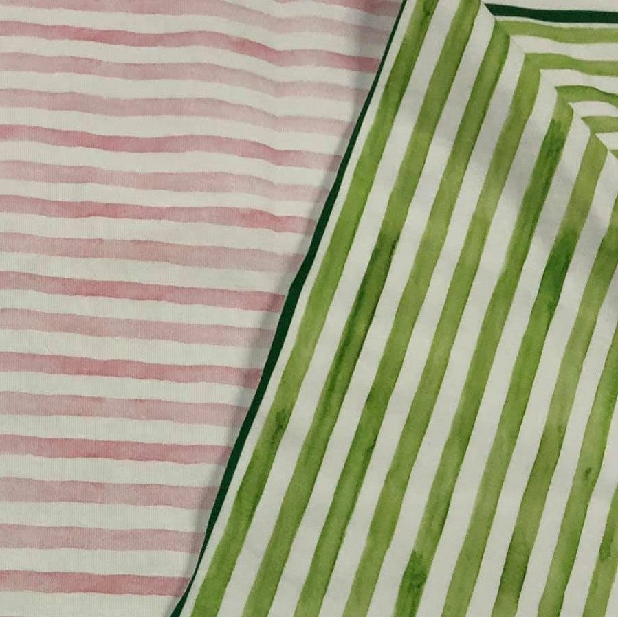 Fabric Pink and Green Watercolor Stripes Half and Half