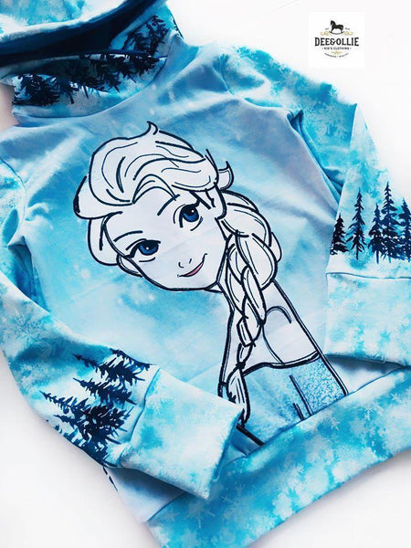 C253 Cold Sisters 2: Hand Drawn Ice Queen Profile / Side View Child Panel (Cotton Lycra) - C12
