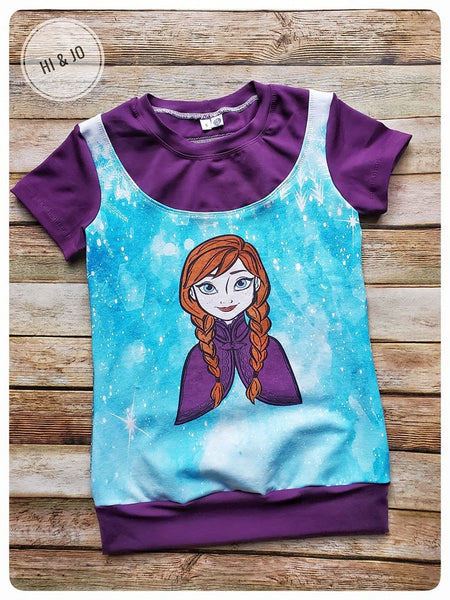 C262 Cold Sisters 2 Hand Drawn Ice Princess Child Panel on (FRONT) (Cotton Lycra)