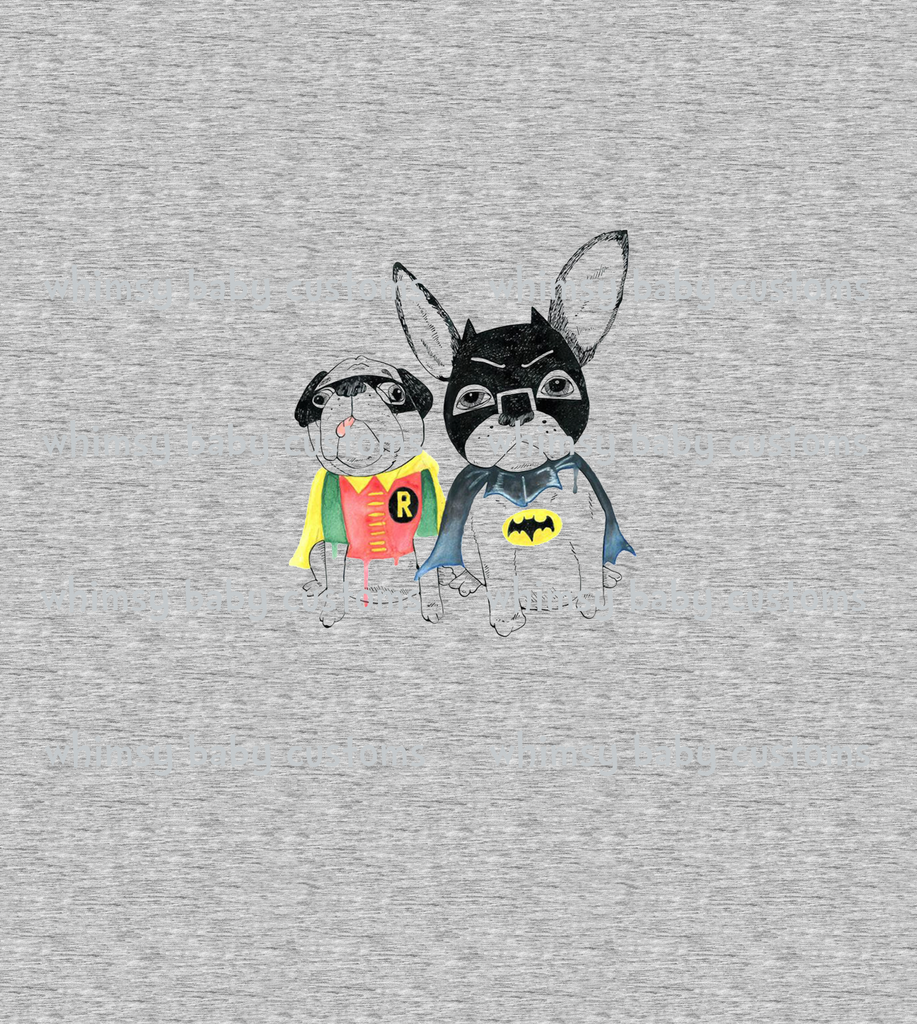 734H Batman and Robin French Bulldogs Child Panel on Heather Grey