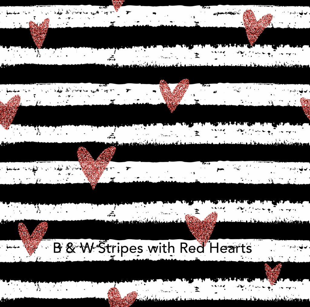Fabric Black and White Stripes with Red Hearts