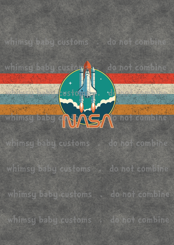 A1073 Adult/Romper Panel NASA with Retro Stripes on Light Grunge Grey