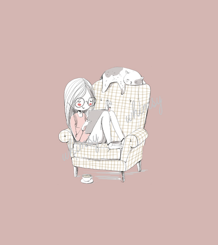 N688 Girl Reading in Chair Child Panel (On Pink)