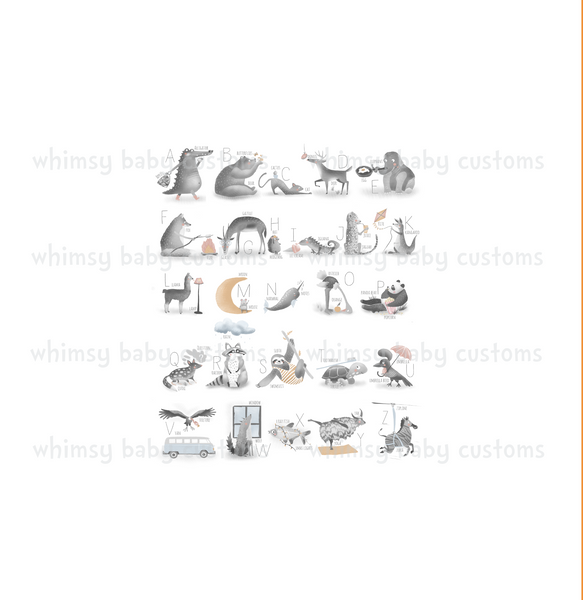 642 Child Panel Watercolor Alphabet (Animals on White)