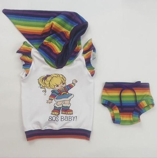 544H Bright Rainbow Girl 80's  Baby Child Panel (on HEATHER GREY)